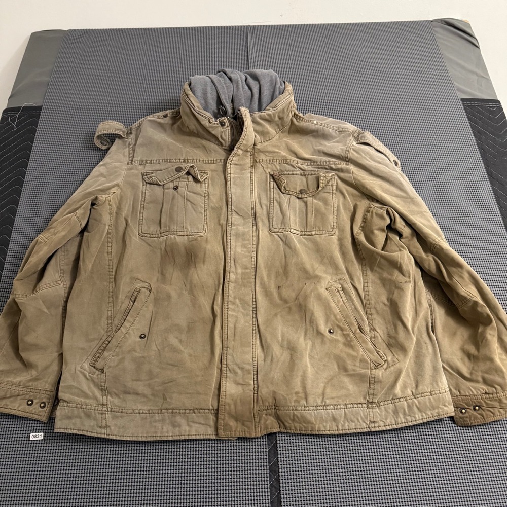 Levis Mens Khaki Tan Sherpa Lined Hooded Military Field Jacket RN 54163 XL